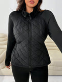 Giacca taglie forti con vita elastica e tasche, stile patchwork, adatta per autunno/inverno