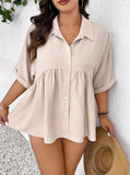 Camicetta casual comoda con design aperto frontale in tessuto strutturato