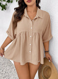 Camicetta casual comoda con design aperto frontale in tessuto strutturato