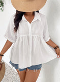 Camicetta casual comoda con design aperto frontale in tessuto strutturato
