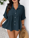 Camicetta casual comoda con design aperto frontale in tessuto strutturato