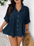 Camicetta casual comoda con design aperto frontale in tessuto strutturato