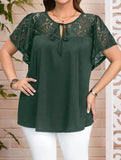 Camicetta casual da donna oversize con fiocco frontale e inserto in pizzo