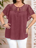Camicetta casual da donna oversize con fiocco frontale e inserto in pizzo