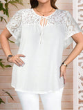 Camicetta casual da donna oversize con fiocco frontale e inserto in pizzo
