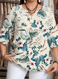 Camicia casual per vacanze con stampa floreale, modello oversize