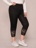 Leggings capris con pizzo a contrasto taglie forti