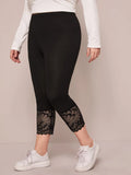 Leggings capris con pizzo a contrasto taglie forti