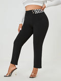Plus Contrast Houndstooth Waist Pants