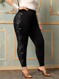 taglie forti Leggings con strass floreale
