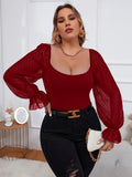 taglie forti Top con pois mesh manica svasata girocollo