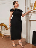 taglie forti Abiti applique tulle a contrasto spacco sul retro