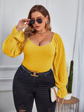 taglie forti Top con pois mesh manica svasata girocollo