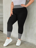 taglie forti Leggings pied de poule vita a banda larga