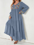 Abito maxi con ricamo floreale con volant