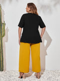 taglie forti color block con lacci laterali orlo asimmetrico Top & Pantaloni a gamba larga
