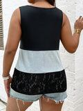 taglie forti Canotta color block inserti in pizzo