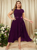 taglie forti Abito formale contrasto pizzo floreale chiffon con bordo a volant incrociato