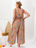 Taglie Forti Jumpsuit gamba larga stamp floreale all over con nodo frontale