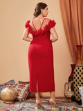 taglie forti Abiti applique tulle a contrasto spacco sul retro