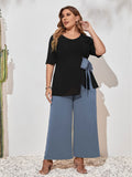taglie forti color block con lacci laterali orlo asimmetrico Top & Pantaloni a gamba larga