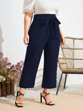taglie forti Pantaloni monocolore gamba ampia con cintura