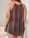 taglie forti Top halter fiorellini pizzo guipure a contrasto