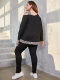 taglie forti con stampa leopardo scollatura asimmetrica Maglietta con spalla cadenti & Leggings