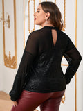 taglie forti Top tulle a contrasto apertura a goccia indietro paillettes
