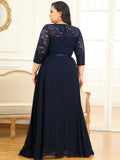 taglie forti Abito formale maxi contrasto pizzo floreale chiffon zip sul retro festa