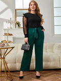 taglie forti Top tulle a contrasto con bordo a volant