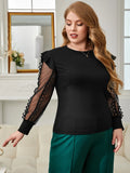 taglie forti Top tulle a contrasto con bordo a volant