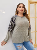 taglie forti Maglietta con stampa leopardo manica raglan