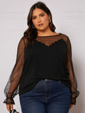 taglie forti Top in tulle con orlo smerlato