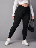 taglie forti Leggings monocolore vita alta