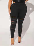 taglie forti Leggings scala strappata vita alta