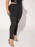 taglie forti Leggings scala strappata vita alta