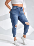 taglie forti Jeans skinny con bottone con strappati con taglio grezzo
