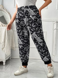 taglie forti Pantaloni sportivi stampa Paisley con vita elastica
