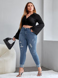 taglie forti Jeans skinny con strappati con taglio grezzo con orlo arrotolato