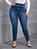 Jeans skinny vita a volant sovrapposti con cintura taglie forti