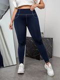 taglie forti Leggings vita alta impunture