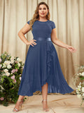 taglie forti Abito formale contrasto pizzo floreale chiffon con bordo a volant incrociato
