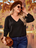 taglie forti Maglione con ricamo floreale pannello in tulle spalle cadenti