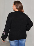 taglie forti Maglione con ricamo floreale spalle cadenti