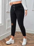 taglie forti Jeans skinny con bottone con strappati con taglio grezzo
