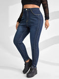 taglie forti Jeans skinny vita alta con dettaglio borchiato