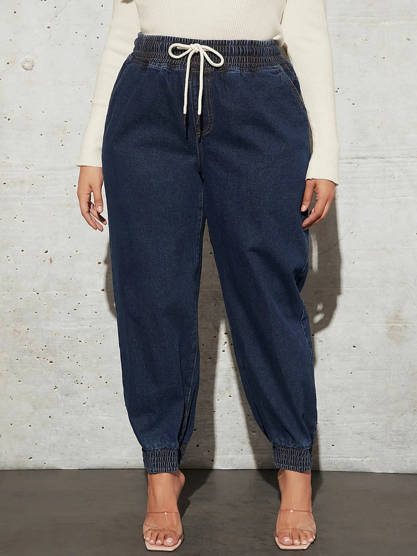 taglie forti Jeans jogger con coulisse
