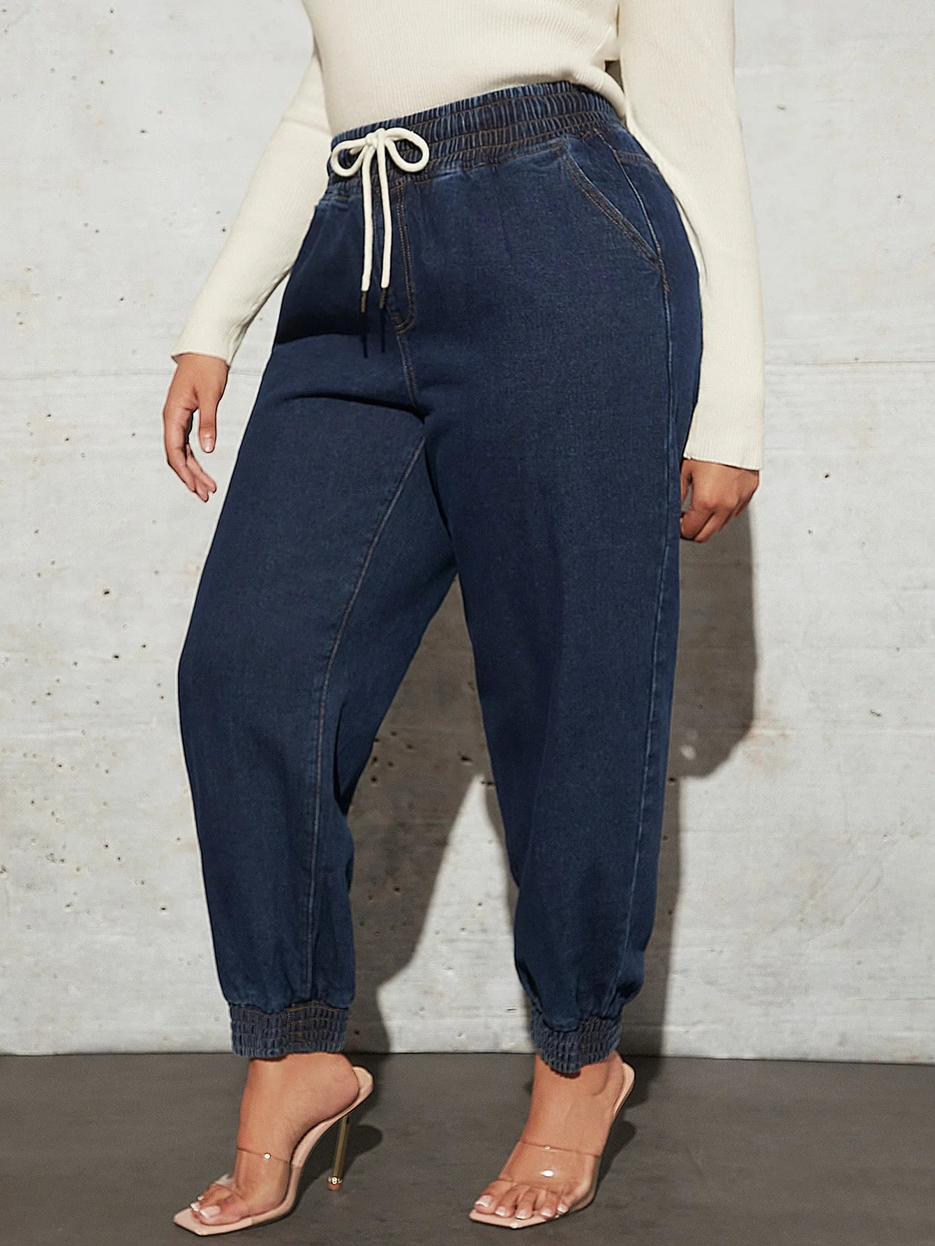 taglie forti Jeans jogger con coulisse