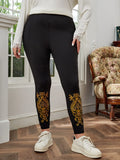 Taglie Forti Leggings con stampa damascata